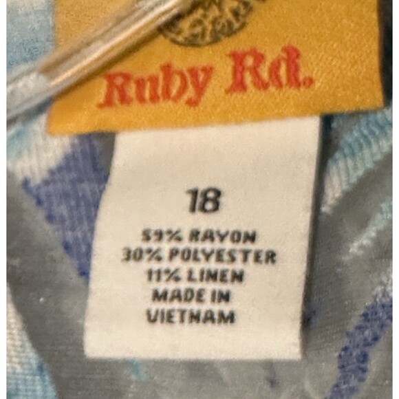 Ruby Rd. Size 18 XL Top Blouse Sheer Button Down Roll Tab Blues/Greens Sheer - Picture 7 of 9